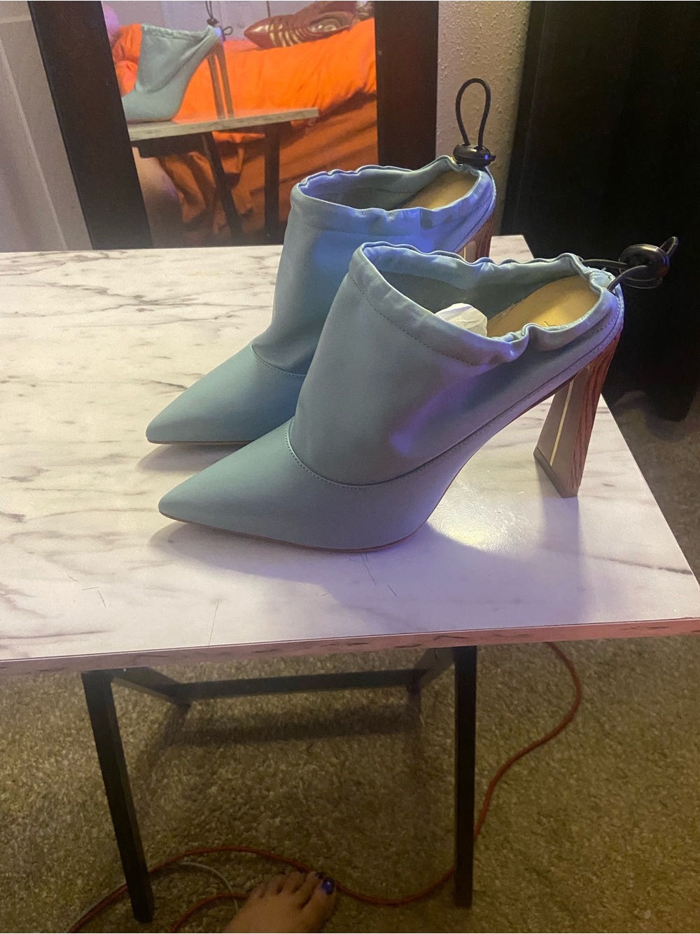 Women's Pointed Toe Blue Heeled Mule